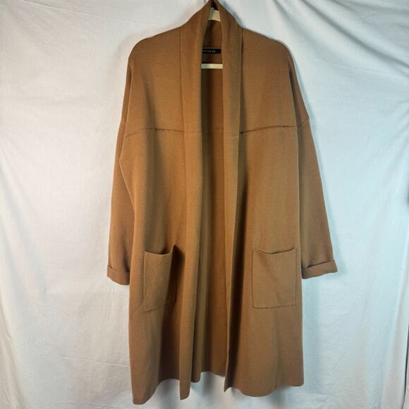 Raffinalla Camel Color Sz M Knit Open Front Draped Collar Long Cardigan Sweater - Picture 1 of 9